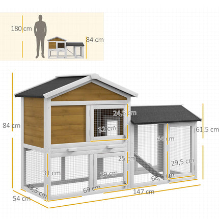 Rabbit Hutch with Weatherproof Roof, 147x54x84 cm