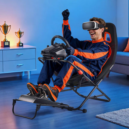 Racing Wheel Stand With Seat, Foldable, 330 lb