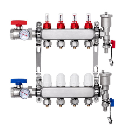 Radiant Heat Manifold, 4-Branch 1/2 In PEX, Stainless