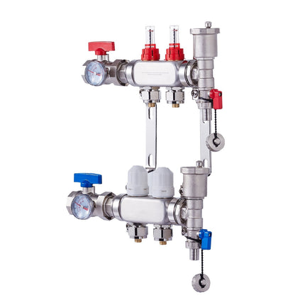 Radiant Heat PEX Manifold, 2-Branch, 1/2 in Adapters