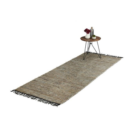 Rag rug in leather and cotton