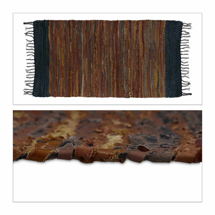 Rag rug in leather and cotton