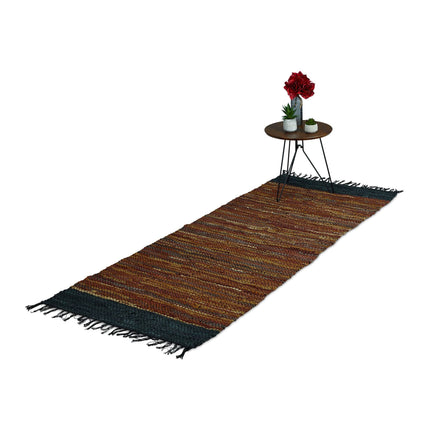 Rag rug in leather and cotton