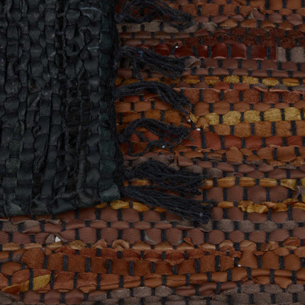 Rag rug in leather and cotton