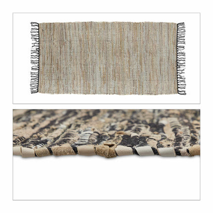 Rag rug in leather and cotton