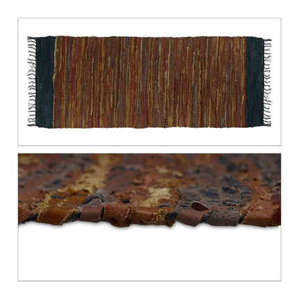 Rag rug in leather and cotton