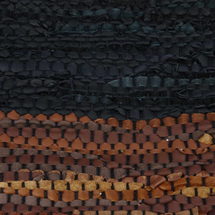 Rag rug in leather and cotton
