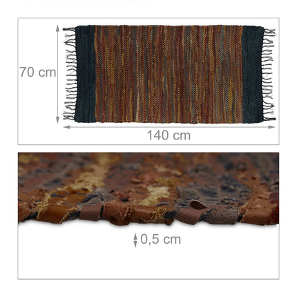 Rag rug in leather and cotton