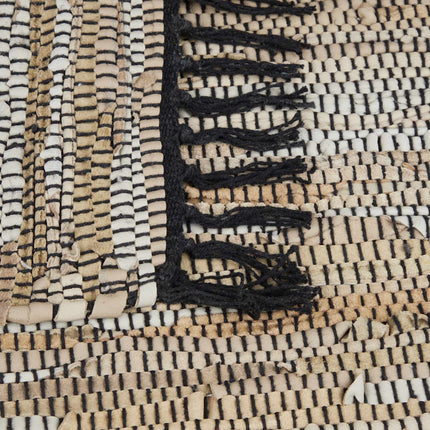 Rag rug in leather and cotton