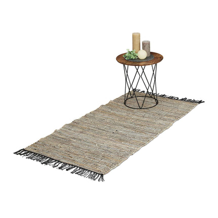 Rag rug in leather and cotton