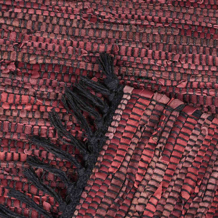 Rag rug leather & cotton striped