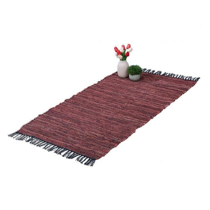 Rag rug leather & cotton striped