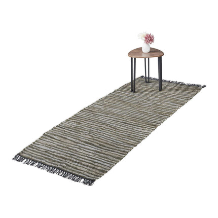 Rag rug leather & cotton striped