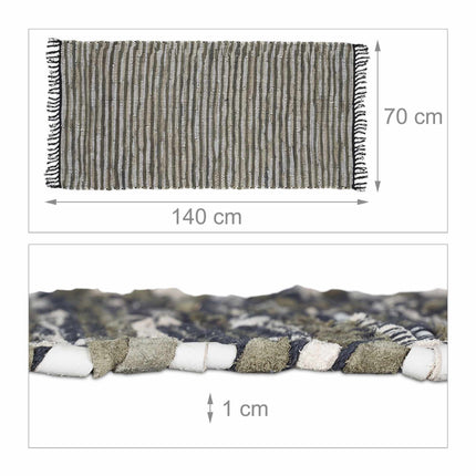 Rag rug leather & cotton striped