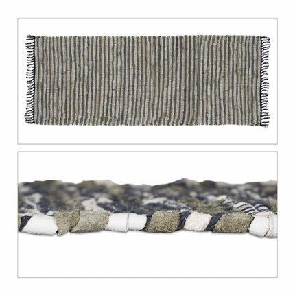 Rag rug leather & cotton striped