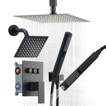 Rain Shower System, Matte Black, Dual Head, Handheld