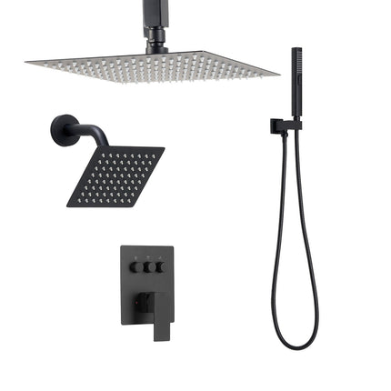 Rain Shower System, Matte Black, Dual Head, Handheld