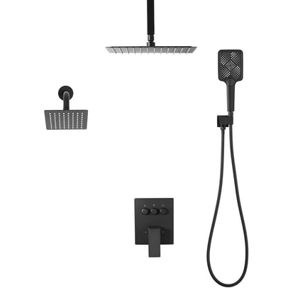 Rain Shower System Set, Dual Head, Handheld, Matte Black