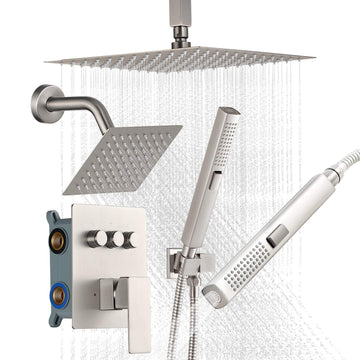 Rainfall Shower Faucet Set, 10in, 3-Function, Brushed Nickel