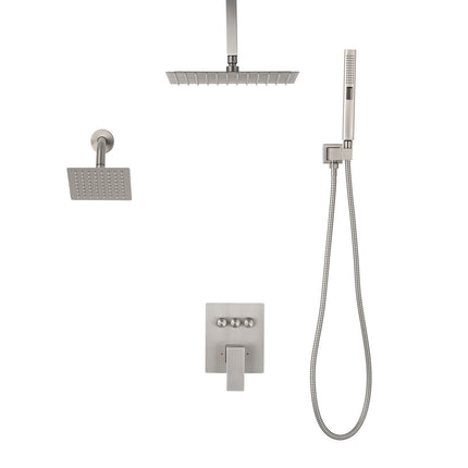 Rainfall Shower Faucet Set, 10in, 3-Function, Brushed Nickel
