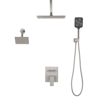 Rainfall Shower Faucet Set, Dual Head, Handheld, Brushed Nickel