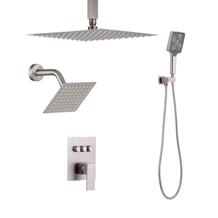 Rainfall Shower Faucet Set, Dual Head, Handheld, Brushed Nickel