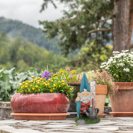 Rain gauge garden gnome