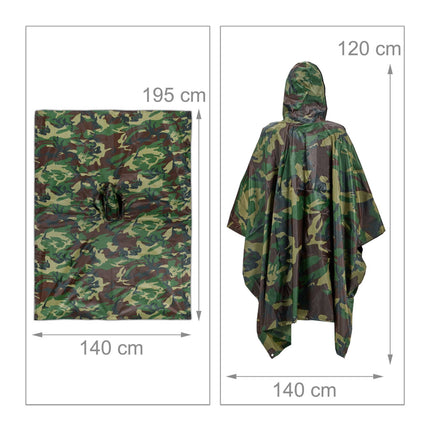 Rain poncho with multiple uses 3 in 1 camouflage