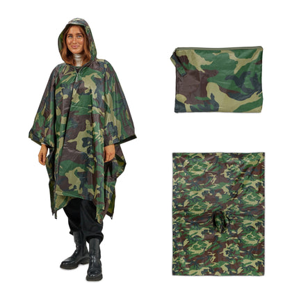 Rain poncho with multiple uses 3 in 1 camouflage