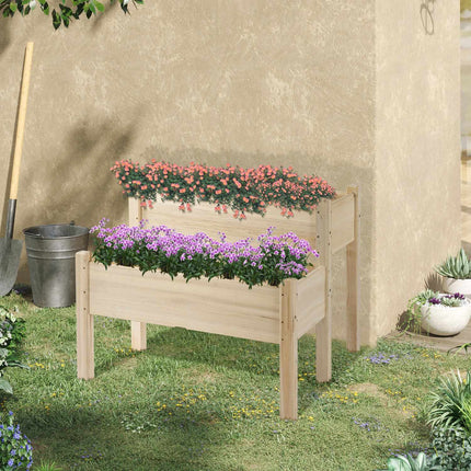 Raised wooden garden bed with cold frame - 2 tiers and drainage