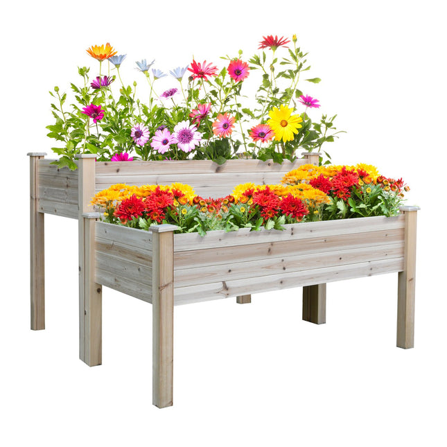 2-tier raised bed pot in wood with drainage, 115x114x76 cm
