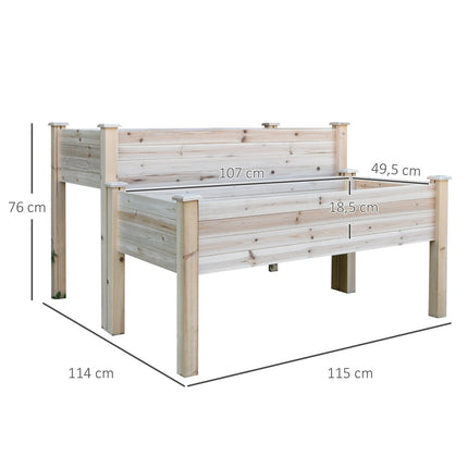 2-tier raised bed pot in wood with drainage, 115x114x76 cm