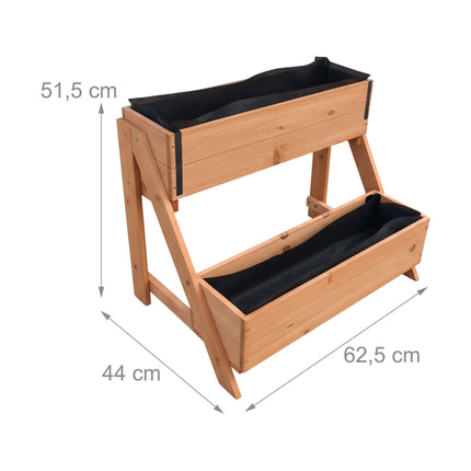 Raised Bed, 2-Tier Fir Wood Balcony Planter With Liners