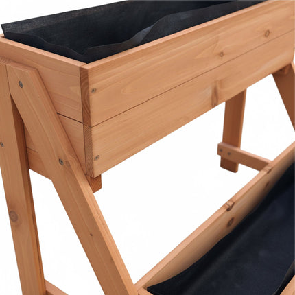 Raised Bed, 2-Tier Fir Wood Balcony Planter With Liners