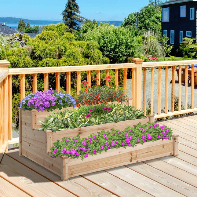 Garden bed in 3 levels fir wood for balcony, 124 cm