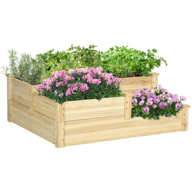 3-tier raised bed plant ladder, fir wood, natural finish