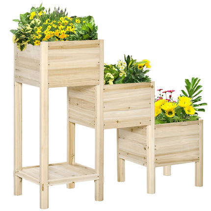3-tier raised wooden pot for garden and balcony, 125x45x108cm