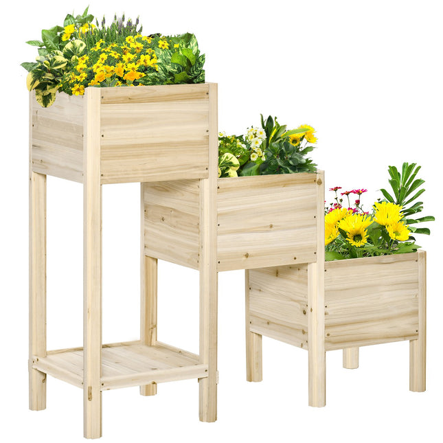 3-tier raised wooden pot for garden and balcony, 125x45x108cm