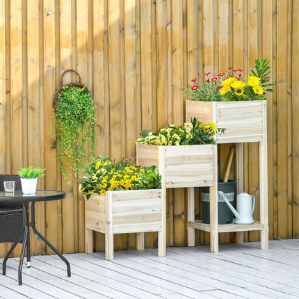 3-tier raised wooden pot for garden and balcony, 125x45x108cm