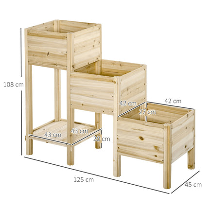 3-tier raised wooden pot for garden and balcony, 125x45x108cm