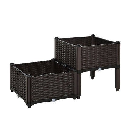 Planter box with raised bed, Rattan look, with drainage, Brown, 80x44 cm