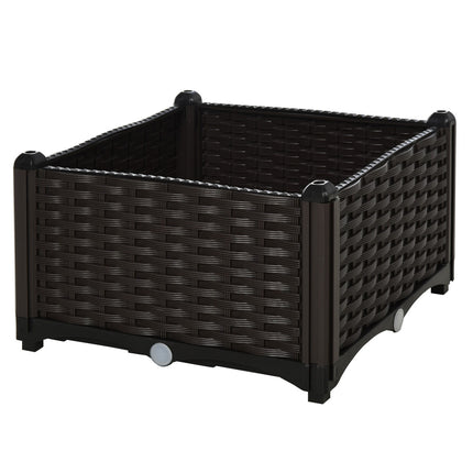 Planter box with raised bed, Rattan look, with drainage, Brown, 80x44 cm