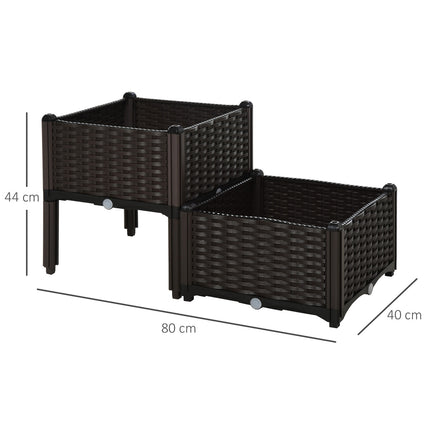 Planter box with raised bed, Rattan look, with drainage, Brown, 80x44 cm
