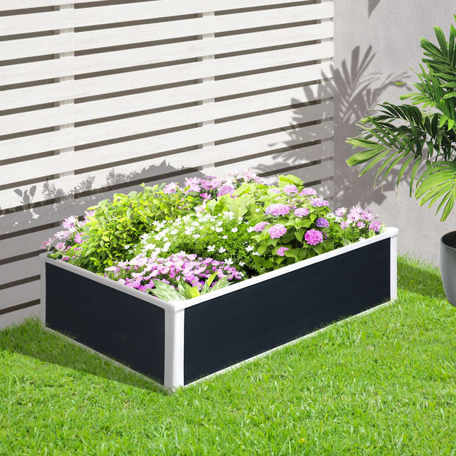 Flower box with raised bed with drainage - grey, plastic, 100x80x30 cm