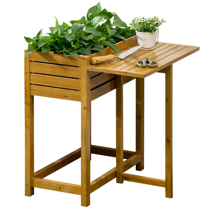 Raised bed pot with table, wood, 64x80x30 cm