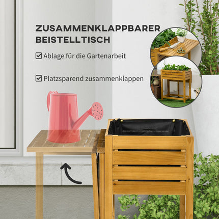 Raised bed pot with table, wood, 64x80x30 cm