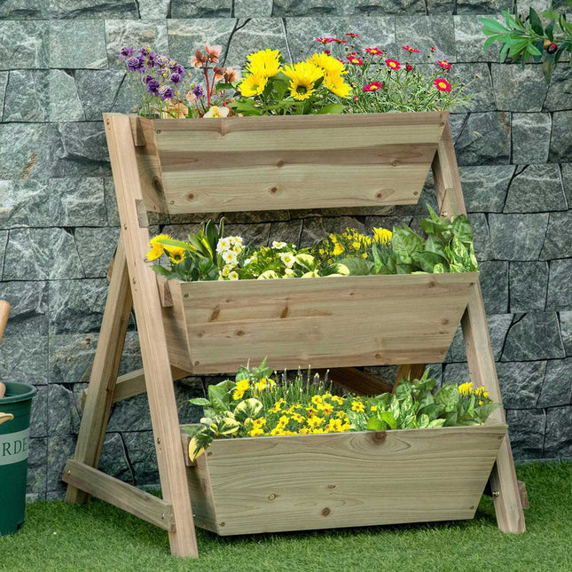 Flower line in wood - 3-story plant stand