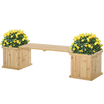 Garden bench with double plantings, natural finish