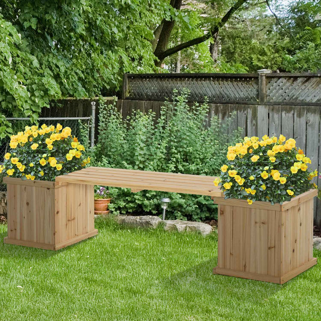 Garden bench with double plantings, natural finish