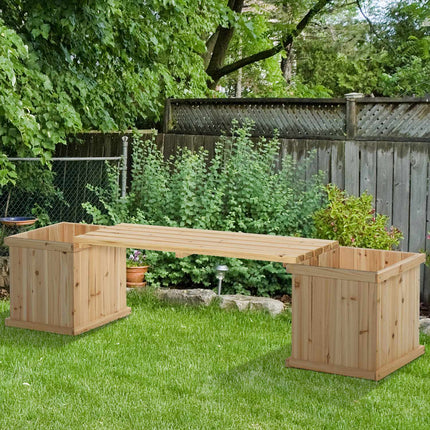 Garden bench with double plantings, natural finish